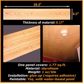 DIY Glue Up P02- Foam Ceiling Tiles Panel/Planks Pine Wood, 39.3" x 6.5", Pack of 36 (63.72 Sq.Ft.)