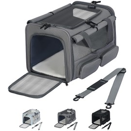 Cat, Dog Carrier for Pets up to 20 lbs, Soft-Sided Collapsible Pet Carrier with Upgraded Sturdy Base, Privacy Curtain and 2 Storage Bags, Cat Bag for Medium Cats and Small Dogs