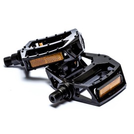 Sport Direct™ Flat-Platform 9/16" BMX/MTB Anti-Slip Reflective Black Alloy Pedals Conforms to BS6102/2 Road Traffic Standards.