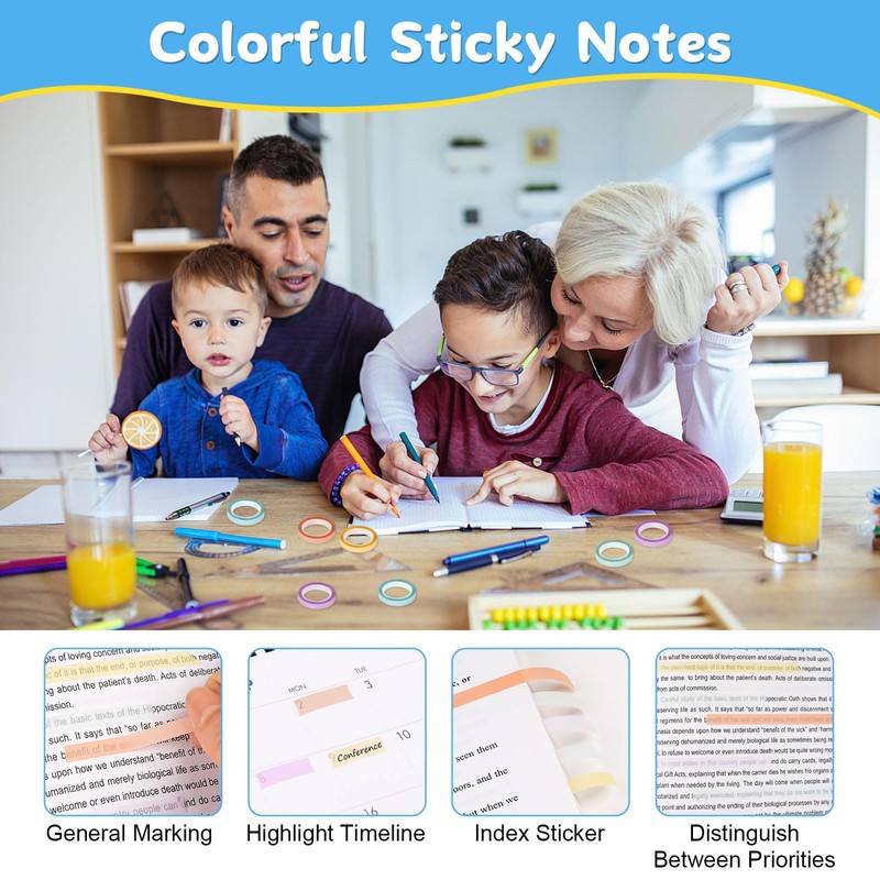 Hoiny Sticky Notes, Transparent Highlight Strips, Fluorescent Sticky Notes, Pastel