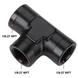 Podavelle 1/8 NPT Pipe Female Tee T Fitting Adapter Aluminum Black