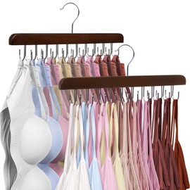 HOUSE DAY Belt Hanger for Closet 2 Pack, 40 Hooks Bra/Tie/Tank Top Hanger, Space Saving Hangers Storage Max 40 Belts/Ties, Sturdy Wooden Belt Rack Closet Accessories