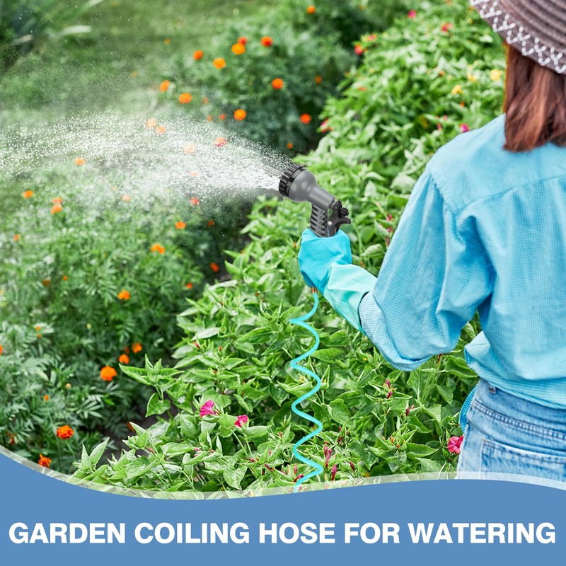 HEYTIMI 50 FT 3/8" Lightweight Coiled Garden Hose EVA Flexible
