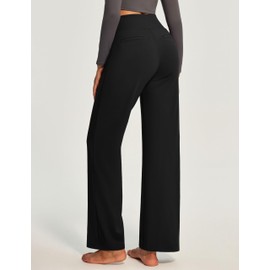 IUGA Wide Leg Yoga Dress Pants for Women with Pockets Stretch Work Pants Women High Waisted Business Casual Trousers Slacks Black