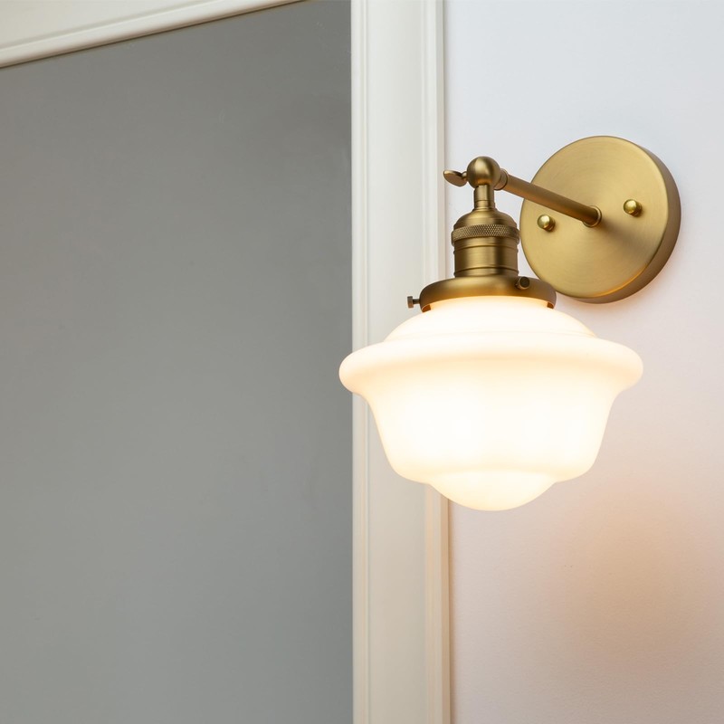 Pathson Vintage Wall Sconce Lamp with Milk White Glass Shade,