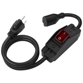 Muelnmey 3-Prong Outdoor Extension Cord with Switch ON/Off, 1875W Black Heavy Duty Waterproof Power Cord, 15A 125V Grounded Plug Receptacle Male Extension for Indoor/Outdoor Appliances (3FT, Black)