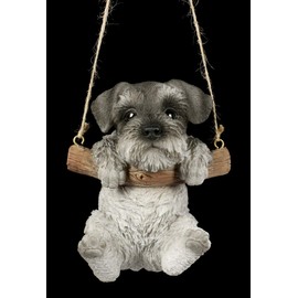 Dog Figurine Schnauzer Puppy Hanging Swing in a Swing Animal Figurine Hand Painted for Hanging