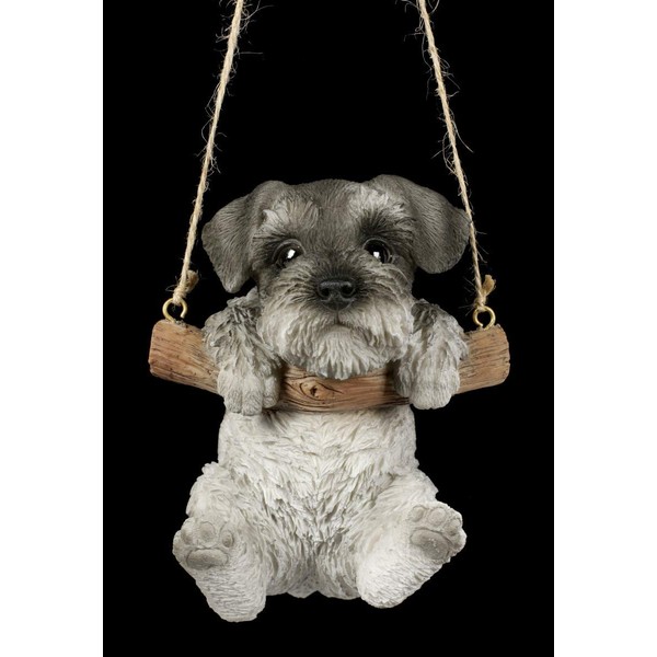 Dog Figurine Schnauzer Puppy Hanging Swing in a Swing Animal