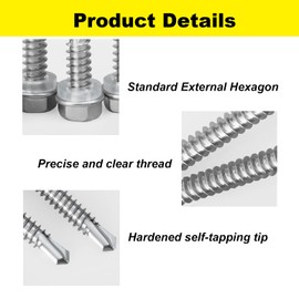 Hex Washer Head Self-Drilling Screws, TEK Screws, Metal-Use Self-Tapping Screws, 8 x 2" 410 Stainless Steel Roofing Screws, (150 Pieces)