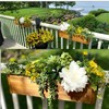 Patio Wise Acacia Wood Railing Planter Box, Outdoor Hanging Flower,