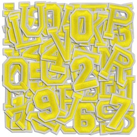 Letter and Number Iron On Patches, A-Z Alphabet and Numbers 0-9 Embroidery Applique Patch, DIY Decorative Heat Press Patches for Clothing Jeans Jackets Backpacks Hats (Yellow 72 Pcs)