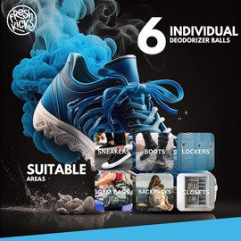 Fresh Kicks Foul Ballz (6 Pack) - Odor Deodorizer Balls for Shoes, Sneakers, Gym Bags and Lockers - Long Lasting Odor Eliminator and Air Freshener Twist Design