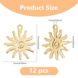 DICOSMETIC 12Pcs 18K Gold Plated Sun Charm Pendants Small Gold Sun Charm 17x15mm Celestial Sun Charms Stainless Steel Pendant Charms for DIY Jewelry Making, Hole: 1.2mm