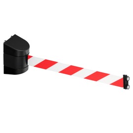 PATIKIL 16.4Ft Magnetic Wall Mount Retractable Belt Barrier, Fixed Crowd Control Barrier Rope Red White Belt with Black ABS Case for Queue Line Divider Grocery Retail Store Stadium