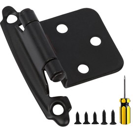 DecoBasics Matte Black Cabinet Hinges for Kitchen Cabinets Doors (25 Pair -50 Pcs) -1/2 inch Overlay (Variable) -Self Closing Kitchen Cabinet Hinges Cupboard Flush Face Mount w/Bumpers & Screwdriver