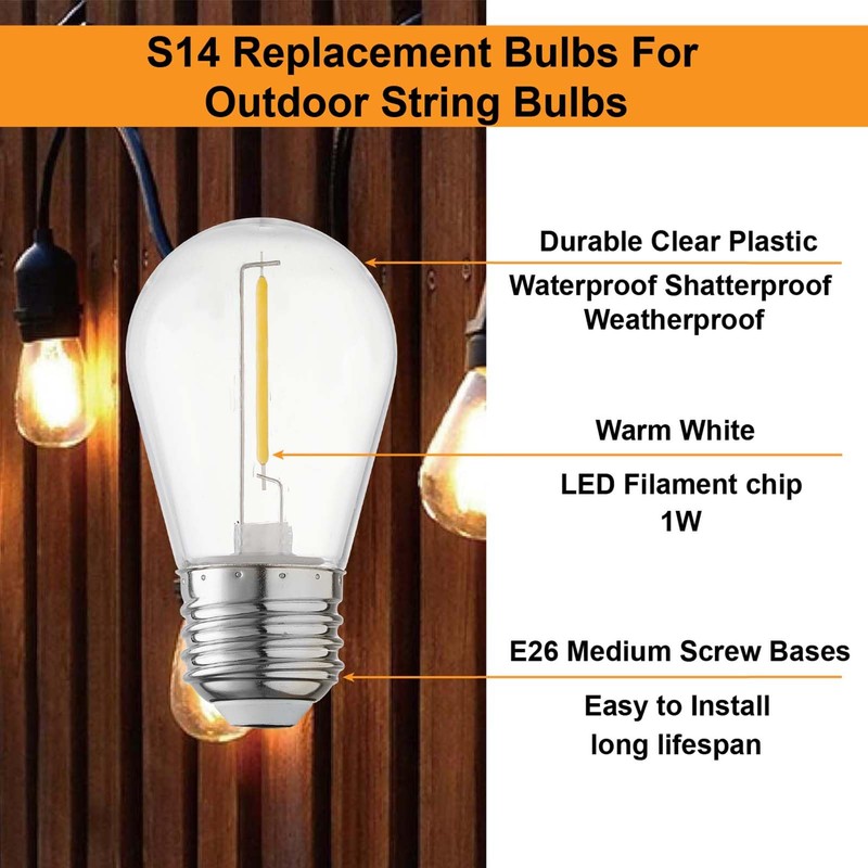 abulber S14 Led Bulbs for Outdoor String Lights,Shatterproof Waterproof Plastic