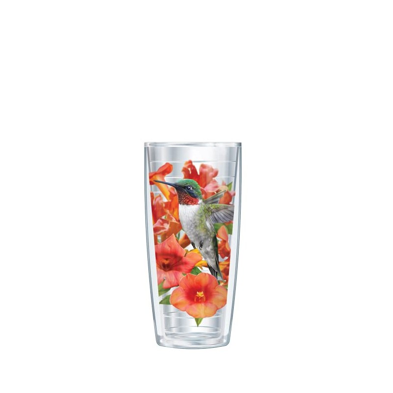 Signature Tumblers Clear Hummingbird Wrap w/Green Lid Tumbler Cup 16