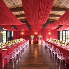 30ftx20ft Red Backdrop Ceiling Drapes,6Panels 20ft Height Wrinkle Free Tent Draping Curtains, Fabric Drapery Ceiling Drapes for Wedding Ceremony Birthday Theme Parties with Rod Pocket