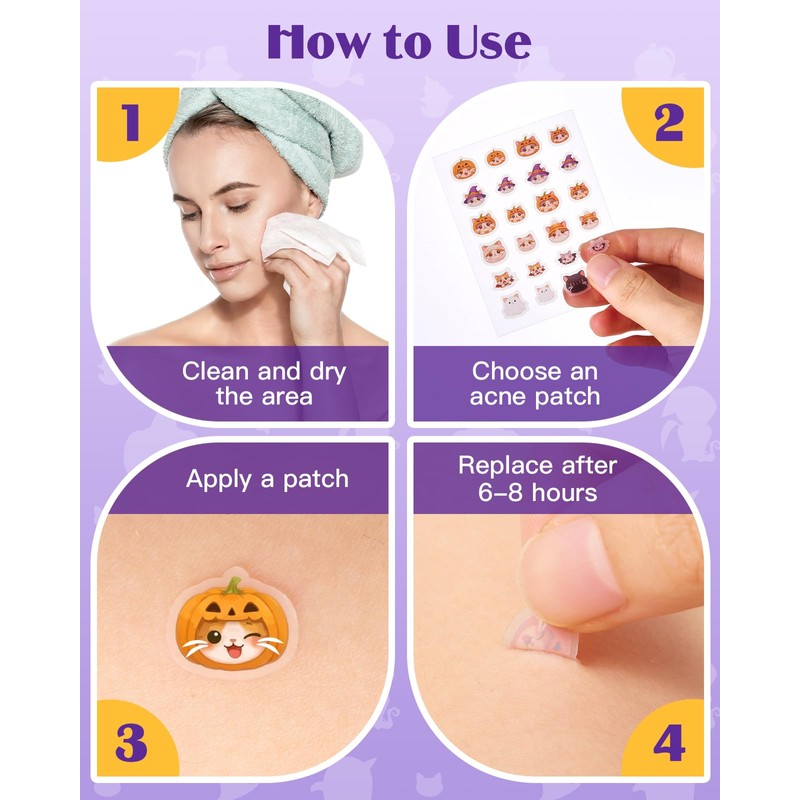 Halloween Cute Cat Acne Pimple Patches for Face, Hydrocolloid