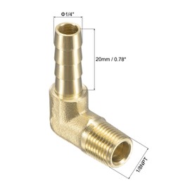 sourcing map Brass Hose Barb Fitting Elbow 1/4 Inch x 1/8 NPT Male Thread Right Angle Pipe Connector, Pack of 2