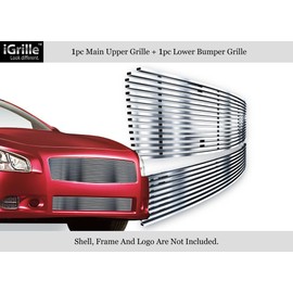 APS Stainless Steel Billet Grille Combo Compatible with 2009-2014 Maxima Chrome Polished N19-S47778N