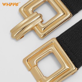 WHIPPY Women's Wide Elastic Waist Belt Stretchy Belt for Dress Stretchy Waist Belt Fashion Square Gold Buckle, black