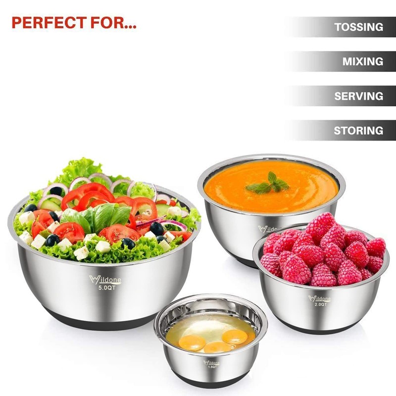 Wildone Mixing Bowls with Airtight Lids, Stainless Steel Nesting Mixing