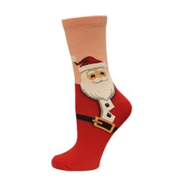 Hot Sox Kids' Fun Holiday Crew Socks-1 Pair Pack-Cool Festive Boys and Girls Gifts-Christmas and More, Fuzzy Santa (Blush), Large-X-Large