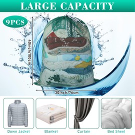 Windyun Mesh Laundry Bag, 9 Pcs 30" x 40" Heavy Duty Large Mesh Laundry Bags Drawstring Lockable Laundry Hamper Liner Machine Washable Bag for Travel Dorm Home College Storage Apartment(Green)