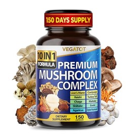 VEGATOT Suplemento de hongos 10 en 1 de alta potencia (melena de león, cordyceps y reishi) - Suplementos cerebrales para la memoria y la...           
