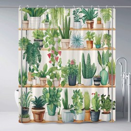 ZZYSKS Tropical Green Plant Shower Curtain Boho Floral Flower Leaves Cactus Succulent Botanical Spring Nature Garden Landscape Bathroom Set Decor Polyester Fabric with Hooks 70Wx70H Inch