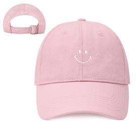 Womens Baseball Caps Adjustable Smiley Face Hat Vintage Embroidered Baseball Hat for Men Women, Pink, One Size