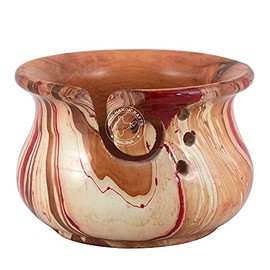 Premium Solid Hardwood Wooden Pot Portable Yarn Bowl Holder for Knitting Crochet Gift Set | Hind Handicrafts (6" x 6" x 4", Multi Wave)