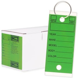Genuine Self Laminating Key Tags - Green | Writable Waterproof Labels for Easy Identification - Pack of 250 with 250 Rings | Durable Bulk Car Dealership Supplies Key Tags Self Protecting