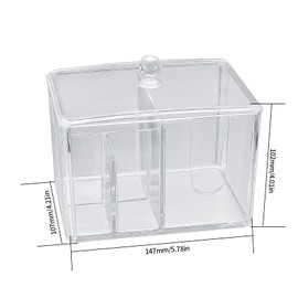 Cotton buds storage container, cotton pads holder with lid, acrylic cotton pad dispenser boxes, bathroom cotton buds organiser dispenser holder for bathroom, Qtips storage container, transparent, Acrylic stackable bathroom ear buds makeup cotton buds hol
