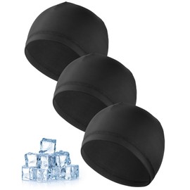 MELLIEX 3 Packs Skull Cap Beanie Hat, Moisture Wicking Running Hat Helmet Liner UV Protection Wave Sports Caps Summer Black