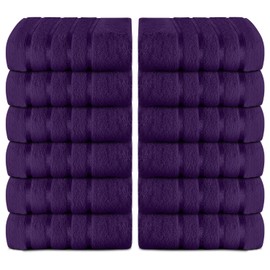 GC GAVENO CAVAILIA Flannel Face Cloth 12 Pack Striped Towels Set | 30 x 30 Cm Face Towels Cotton Washcloths Face Towel For Gym Spa | Soft Feel, Quick Dry & Super Absorbent Fingertip Towels, Aubergine