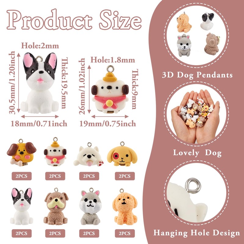 Spritewelry 8 Styles Resin 3D Dog Charm Cartoon Puppy Charms