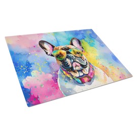 Caroline's Treasures DAC2509LCB French Bulldog Hippie Dawg Glass Cutting Board Large Decorative Tempered Glass Kitchen Cutting and Serving Board Large Size Chopping Board