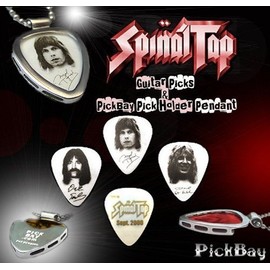 3 SPINAL TAP Guitar PICKs SET & PickBay .925 Sterling Silver Guitar Pick Holder Pendant Set & 20" Sterling Silver 1mm Necklace This gift goes to "11"