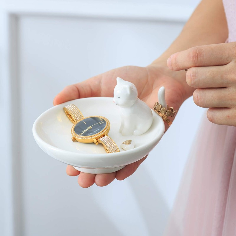 Vellarr Adorable Cat Ring Holder Jewelry Tower Ceramic Dish Plate