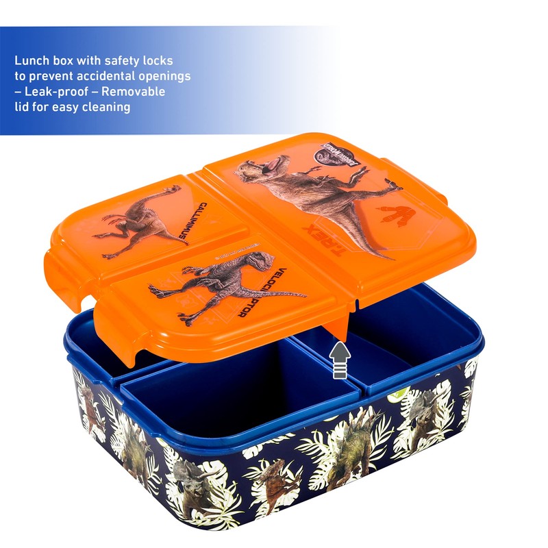 Zawadi Global Jurassic World Kids Childrens Multi Compartment Rectangular School