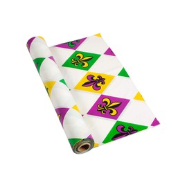Fun Express Mardi Gras Plastic Tablecloth Roll 40" x 100 ft.- Perfect for Party Supplies, Celebrations, and Festive Events - 1 Durable Piece for Easy Setup