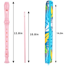 Soprano Recorder Instrument for Kids Beginners Student German Fingering C Key Recorder Instrument 3 Piece with Cleaning Rod and Bag Fingering Chart（Pink）