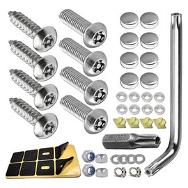 KAQISI Anti Theft License Plate Screws Kits- Rustproof Stainless Steel Car Tag Plate Mounting Hardware, M6 Tamper Proof Screws, Fastener Nut, Caps Cover for Front Rear Frame Holder Mounting (Silver)