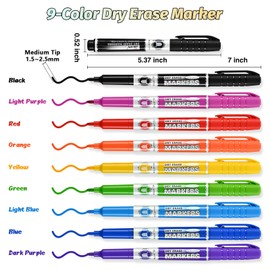 SUIN 9 Colour Low-Odour Whiteboard Markers - Slimline Medium Fine Tip for Home, Work, School (Pack of 36)