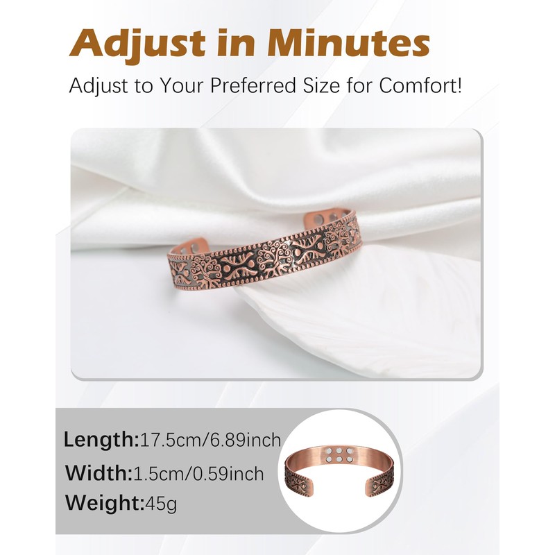 Jeracol Coppr Bracelet for men,99% Solid Pure Copper Magnetic Bracelet