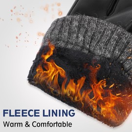 Men Winter Leather Gloves, ULSTAR Touchscreen Genuine Gloves Warm Fleece Lined Texting Driving Gloves (Black)
