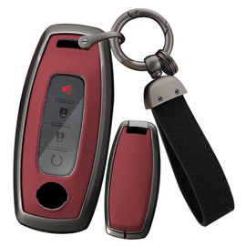 ontto 3/4/5 buttons Key Fob Cover Fit for Nissan X-trail T33 Qashqai J12 Ariya Altima Teana 2022 2023 2024 Alloy Leather Smart Key Shell case keyring Key holder bag keychain accessories Red A