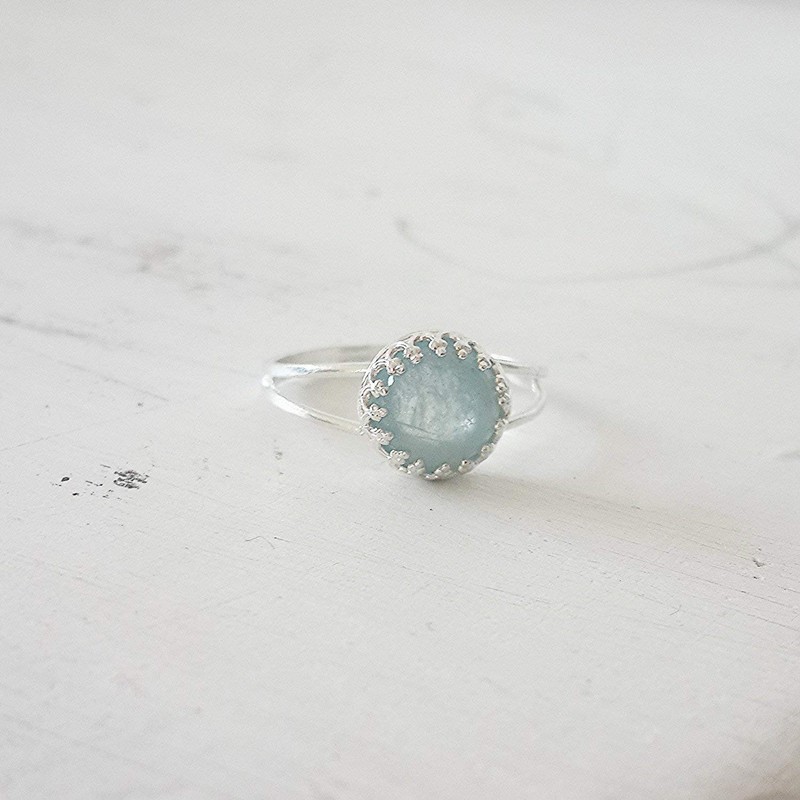 Custom Aquamarine Ring Dainty Natural Aquamarine 8mm Round Stone